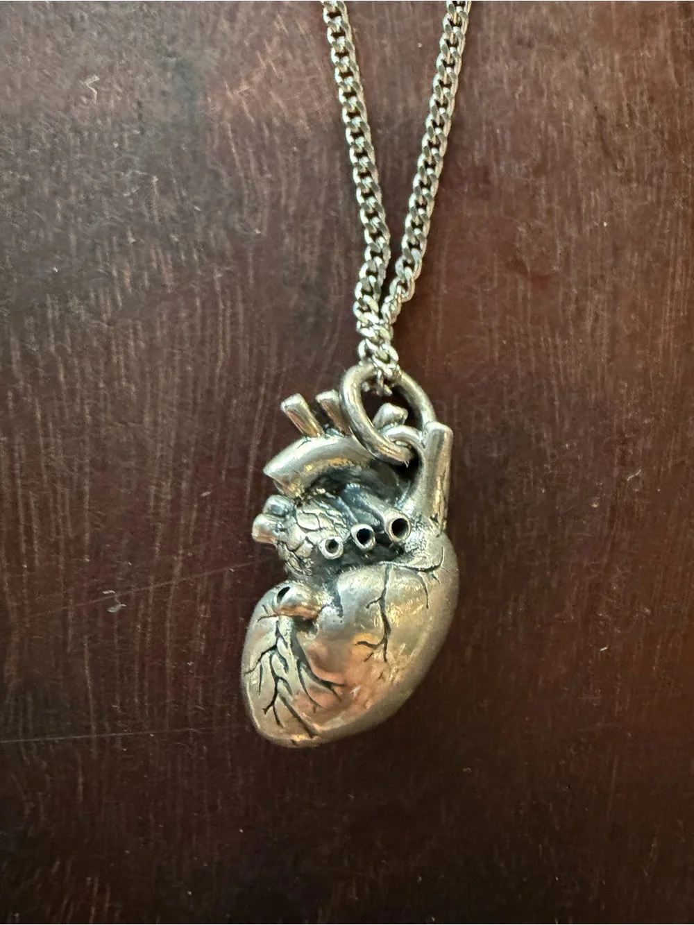 Large Sterling Silver Anatomical Heart Pendant Necklace 925 Goth 20g
